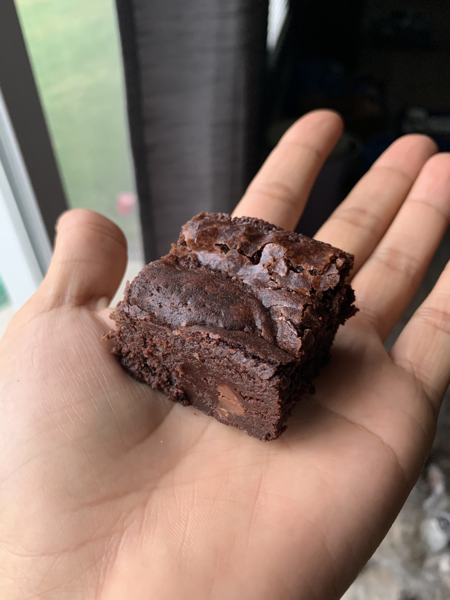 Vegan brownie detail in my hand